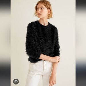 Mango Black Faux-Fur Sweater